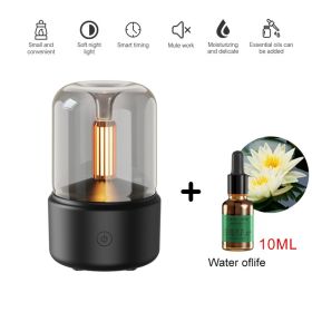 120ML Candlelight Aroma Diffuser Air Humidifier Romantic Light Portable Essential Oils Diffuser Mist Maker Fogger Purifier Home (Color: Black - fragrant)