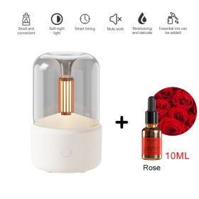 120ML Candlelight Aroma Diffuser Air Humidifier Romantic Light Portable Essential Oils Diffuser Mist Maker Fogger Purifier Home (Color: White - rose)